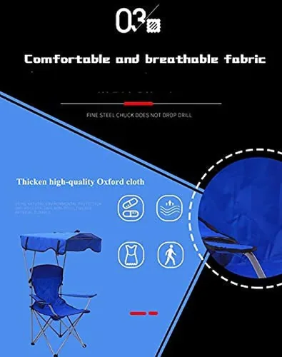 Vista 5 de Folding Camp Chair With Canopy, Portable Aluminum Beach Outdoor Fishing With Sun Shade And Carrying Bag, Garden Chair For Beach, Pool
