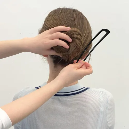 Vista 6 de 4 horquillas de metal para el cabello en forma de U, pinza para el cabello francés con placa de moño largo, horquilla para el cabello, accesorios