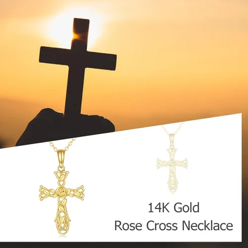 Vista 6 de ELFRONT 14K Solid Gold CrossHecate Necklace for Women Delicate Gold Tree of Life Cross Pendant Necklace Religious Jewelry Gifts for Girl Wife Mom