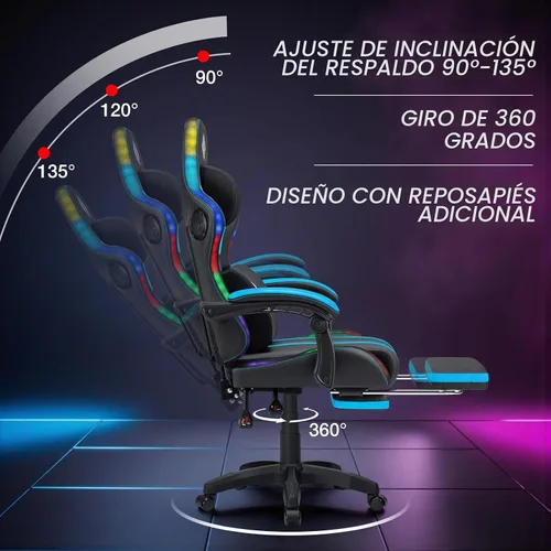 Vista 9 de HOFFREE Silla Gaming con Luces LED RGB de Ritmo Musical y Altavoces Bluetooth Silla Ergonómica de Gaming para Computadora con Masaje y Reposapiés