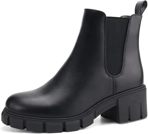 Vista 7 de starmerx Botines de plataforma para mujer, botas Chelsea elásticas, tacón medio, botines sin cordones