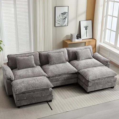 Vista 65 de Oprisen Sofá Seccional Modular, Cómodo Cloud Couch Sofá Seccional, Sofá Cama de Chenilla con Asiento Profundo con Almohadas Decorativas para Sala