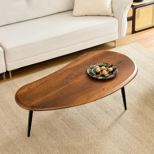 Vista 17 de Saint Mossi - Mesa de centro moderna para sala de estar, mesa de centro ovalada de madera de mediados de siglo, mesa central para espacios pequeños