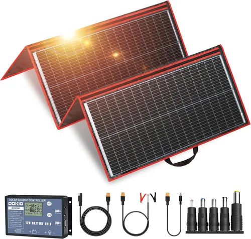 Vista 14 de DOKIO - Kit de panel solar plegable portátil de 100 W, diseño compacto de 48 x 66 cm, 2.4 kg, con controlador independiente y USB, cargador