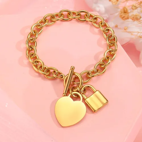 Vista 4 de VNOX Juego de collar de cadena de cable de acero inoxidable con nombre inicial personalizado con dije de corazón y cierre de palanca Dorado