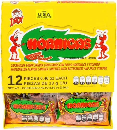Vista 2 de Indy Caramelos Hormigas sabor sandía con polvo agridulce y picante