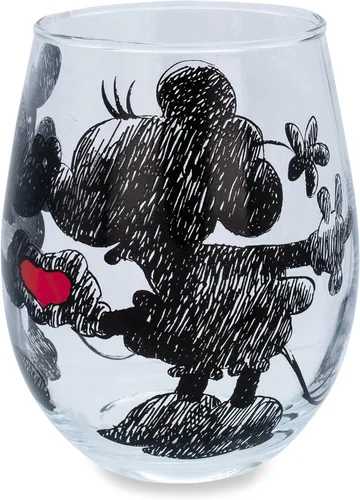 Vista 3 de Disney Copa de vino sin tallo de Mickey y Minnie Mouse con forma de lágrima de corazón, vaso para mimosas, cócteles