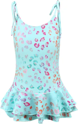 Vista 12 de Trajes de baño de una pieza para niñas, traje de baño con volantes de un hombro Bandera estadounidense 06