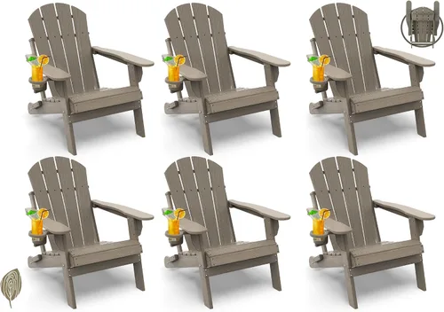 Vista 48 de GREENVINES Silla Plegable Adirondack Plástico HDPE Sillas para Fogata Todo Tiempo Portavasos Ártico para Terraza Patio Trasero Patio