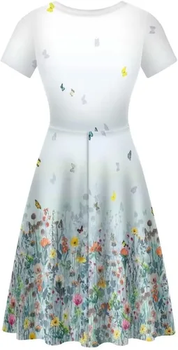 Vista 2 de Dellukee Vestido midi para mujer, casual, sexy, de manga corta, floral, para el trabajo, fiestas, vacaciones