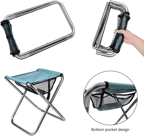 Vista 5 de Taburete Plegable Portátil, Taburete de Camping Tamaño Mini Portátil (Azul Grande)