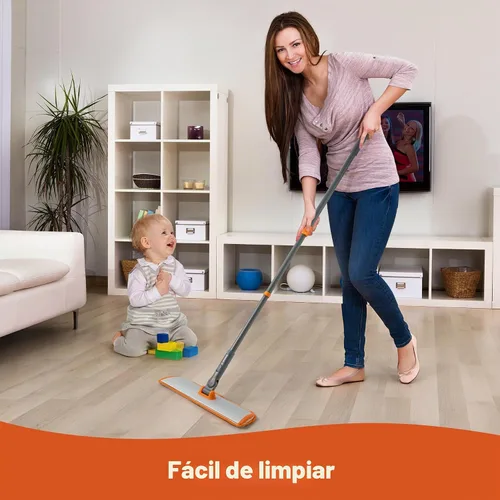 Vista 5 de CLEANHOME - Trapeador plano para madera dura y pelo de mascotas, 4 almohadillas lavables 4 Reusable Microfiber Pads for Wet/Dry Mopping. 180°