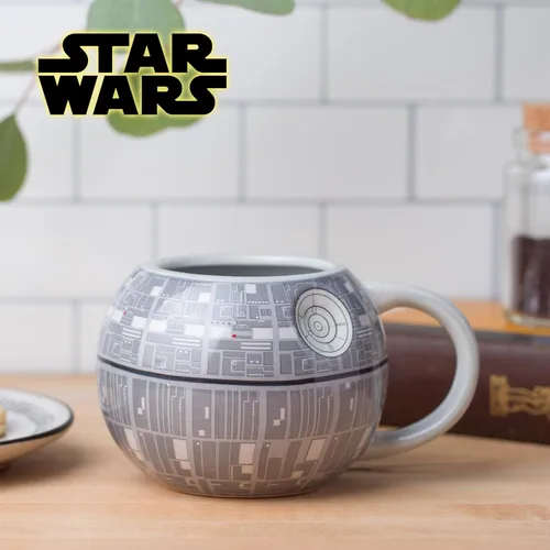 Vista 7 de Silver Buffalo Star Wars Death Star - Taza de café de cerámica esculpida en 3D para capuchino, café con leche o té caliente, 20 onzas, gris