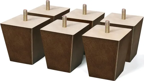 Vista 16 de Juego de 4 patas cuadradas para sofá, patas de repuesto de madera de 2 pulgadas para muebles, color marrón oscuro