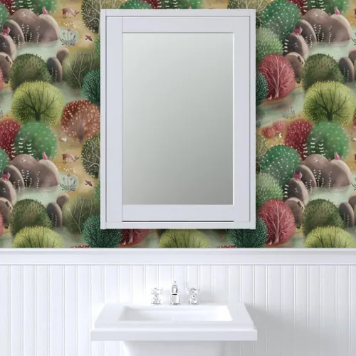 Vista 9 de Papel tapiz para despegar y pegar, bosque caprichoso, naturaleza, bosque, otoño, paisaje, árboles, animales, papel tapiz extraíble personalizado por