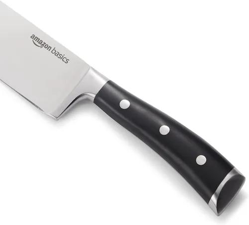 Vista 4 de Amazon Basics Cuchillo de chef clásico de acero inoxidable de 8 pulgadas con espiga completa y tres remaches, plateado