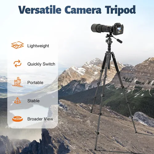 Vista 8 de Trípode de cámara JOILCAN, Trípodes y monópodos de aluminio de 83" con asa de metal, Trípode resistente para cámara DSLR, láseres, binoculares