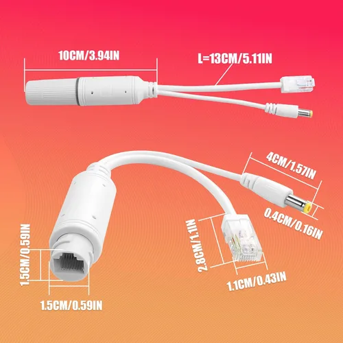 Vista 4 de POE Splitter 48V a 12V Power Over Ethernet Adaptador divisor impermeable, 12 W (máx.), conector CC de 0.217 x 0.083 in, IEEE 802.3Af/at, adecuado