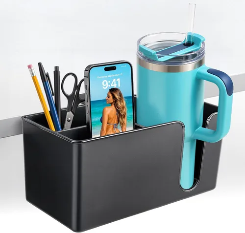 Vista 10 de OOKUU - Soporte para tazas de escritorio más profundo, antiderrames para escritorio o mesa, resistente y duradero, fácil de instalar, suficiente