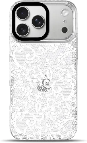 Vista 8 de NITITOP Funda para iPhone 13 Pro con flores de encaje transparente - Negro