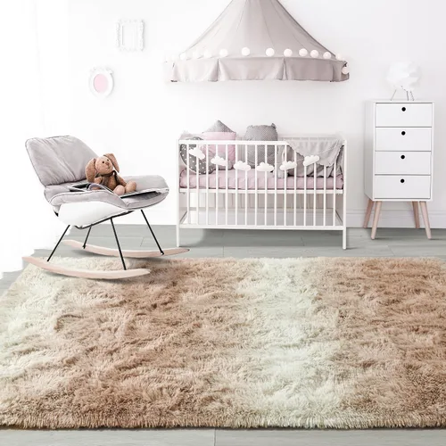 Vista 7 de Noahas Alfombras de Área Grandes y Esponjosas de 5x8 pies para Sala de Estar y Dormitorio, Alfombra Gruesa de Pelo Largo Beige y Blanca, Alfombra