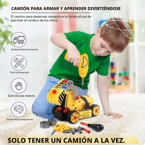 Vista 4 de FLY2SKY Juguetes desmontables 7 en 1 con taladro eléctrico desmontables para camiones, juguetes de construcción, juguete de construcción