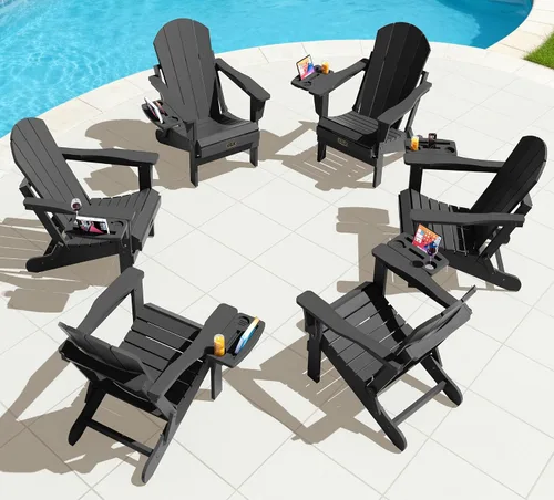 Vista 26 de SERWALL Silla Adirondack plegable para exteriores, silla de patio con portavasos - Ejército