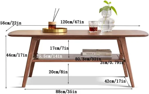Vista 3 de Mesa de centro 100% de madera maciza con estante de almacenamiento abierto, mesa de centro baja de roble, mesa de estudio moderna japonesa para sala