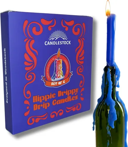 Vista 8 de Candlestock Hippie Drippy Drip Candles - Paquete de 6 velas de goteo para botellas de vino (verde)