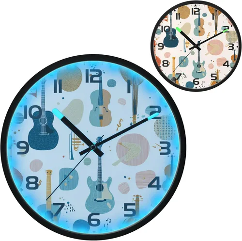 Vista 2 de Reloj de pared analógico retro de 12 pulgadas, funciona con pilas con luces LED para sala de estar, dormitorio, cocina, oficina, decoración, batería