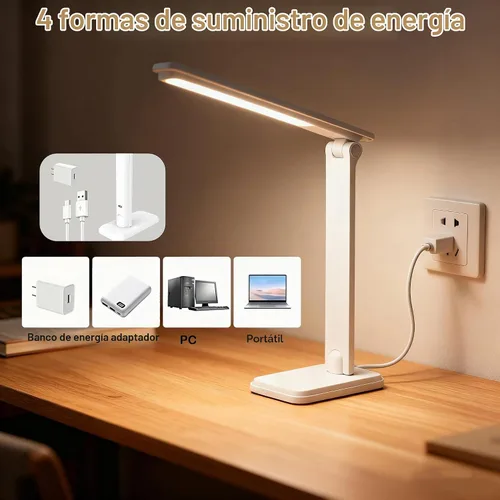 Vista 5 de Lámpara LED de escritorio, lámpara de mesa regulable, lámpara de lectura con clip y base intercambiables, 3 brillos regulables, pequeña lámpara