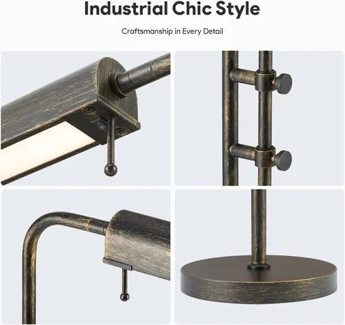 Vista 6 de VONLUCE Lámpara de escritorio rústica, lámpara de mesa de metal de estilo industrial ajustable, lámpara de lectura LED de 3 temperaturas