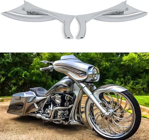 Vista 12 de Espejos de motocicleta en forma de murciélago negro, espejos retrovisores de motocicleta actualizados compatibles con Harley Road King, Sportster