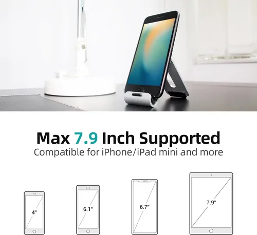 Vista 4 de Rmour Soporte plegable para teléfono celular para escritorio, soporte de teléfono portátil de aluminio ajustable, compatible con iPhone 15, 14, 13