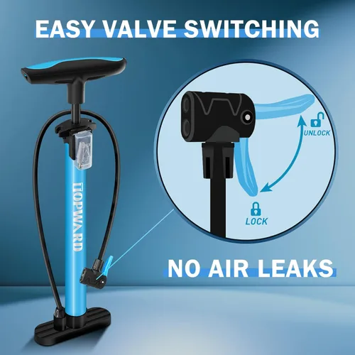 Vista 9 de Topward Bomba de neumáticos de bicicleta portátil, bomba de aire de mano para pelotas de ejercicio de bicicleta, inflables, se adapta a válvulas
