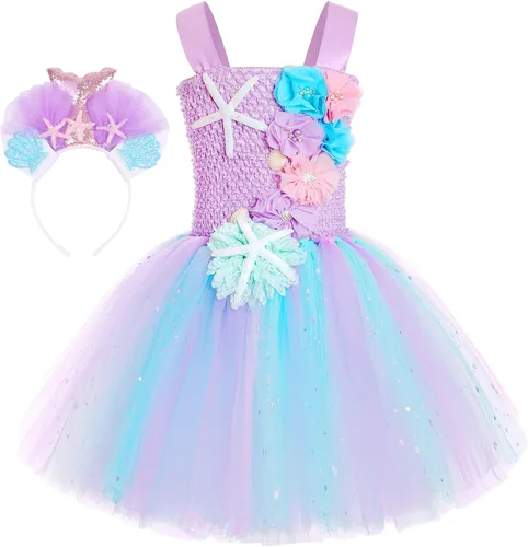 Vista 2 de Koatobbor Girls Mermaid Costume Mermaid Tutu Dress Color Led Light Up for Halloween Birthday Party 3-8Years