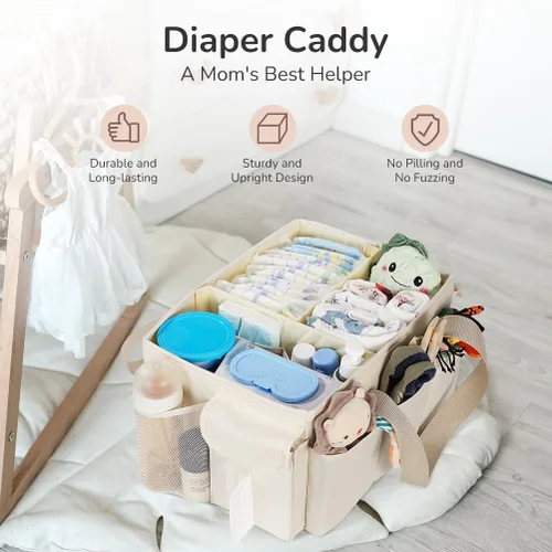 Vista 5 de YOHOOLYO Organizador de Caddy de Pañales para Bebé, Cesta de Almacenamiento Portátil Grande para Artículos Esenciales de Recién Nacidos