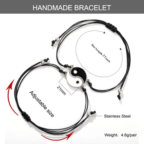 Vista 2 de Pulseras para parejas de mejores amigas, pulseras para 2 personas a juego con Yin Yang para él y ella, joyería para mejor amiga, amistad, relación
