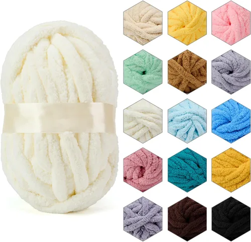 Vista 17 de ERLYEEN Hilo de Chenilla Grueso Súper Voluminoso Suave Espeso Esponjoso Jumbo Gigante Lavable Hilo Grande de Poliéster DIY para Manta de Tejido a