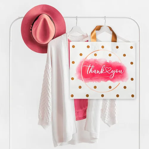 Vista 5 de Thank You Bags - Paquete de 50 bolsas de compras de plástico extra gruesas para pequeñas empresas, boutique, oficina, fiesta (10 x 12 pulgadas)
