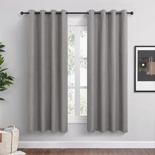 Vista 16 de Cortinas opacas cortas de lino pequeñas de 54 pulgadas de largo, juego de 2 paneles para dormitorio, sala de estar, con ojales, 100% opacas de lino
