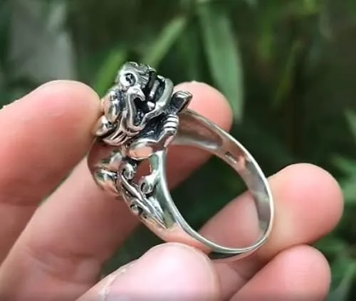 Vista 5 de Anillo de plata de ley 925 con símbolo de la suerte, dragón chino Pixiu