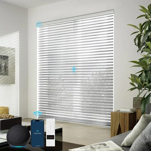 Vista 21 de ZSTARR Shangri-La Motorized - Persianas enrollables para ventana con filtro de luz, compatibles con control remoto Alexa Google, persianas