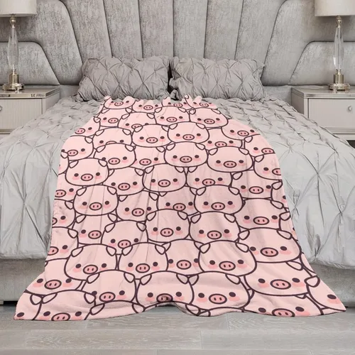 Vista 7 de Manta de cerdo para regalo, manta de franela polar de 30 x 40 pulgadas, suave para niñas, niños y adultos, ligera, cómoda, cálida manta con temática