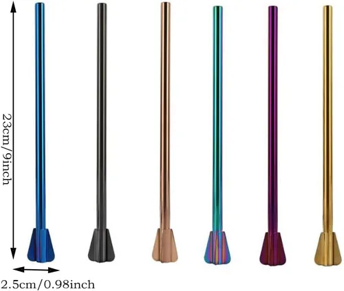 Vista 2 de Hoshen Juego de 4 pajitas de acero inoxidable de 9 pulgadas, pajitas gruesas de metal con punta en espiral para batidos, licuados de frutas, bebidas