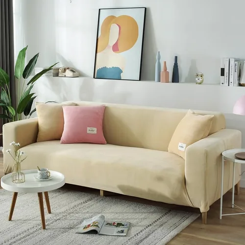 Vista 2 de Fundas de terciopelo grueso para sofá de felpa de 1, 2, 3, 4 plazas, funda de sofá de alta elasticidad, protector de muebles con 1 funda de almohada