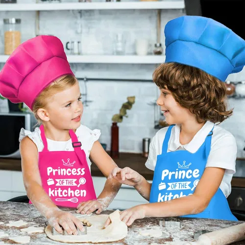 Vista 4 de Juego de delantal de chef para niños, con 2 bolsillos, para cocinar, hornear, pintar