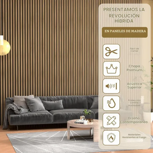 Vista 2 de Paquete de 4 paneles acústicos de madera para pared y techo (47.2 x 23.6 pulgadas), elegantes paneles de listones insonorizados con acabado