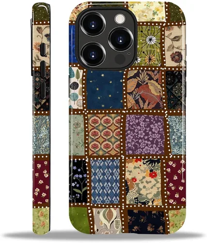 Vista 10 de Funda para iPhone 11, resistente híbrida 2 en 1, protección completa contra golpes con acabado brillante, diseño de collage de tela a cuadros
