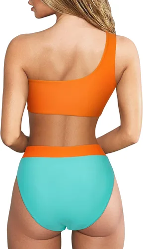 Vista 2 de MOOSLOVER Traje de baño de dos piezas con corte alto y cintura alta para mujer
